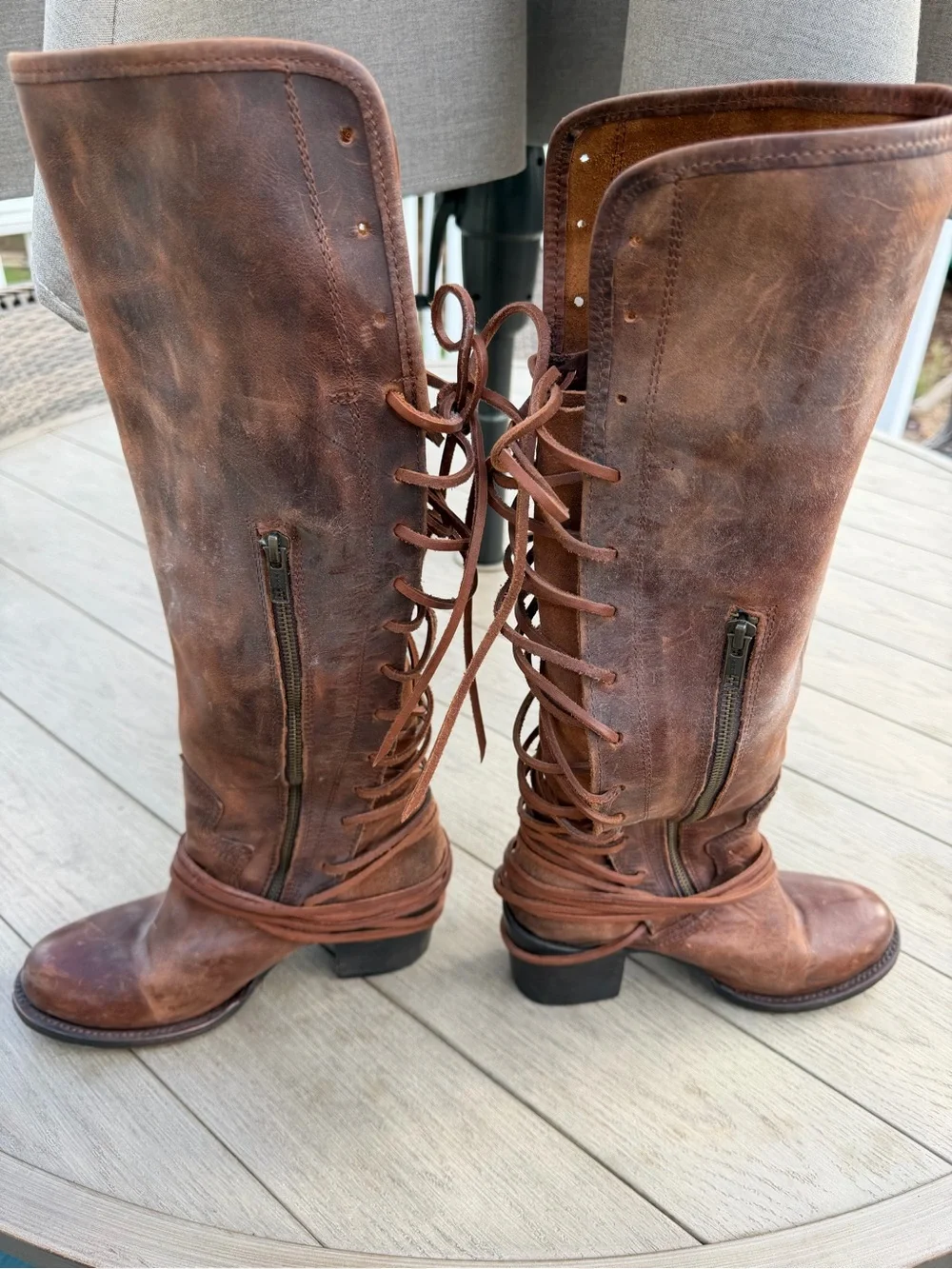 Freebird by Steven Over-the-Knee Leather Boots in Distressed Brown
